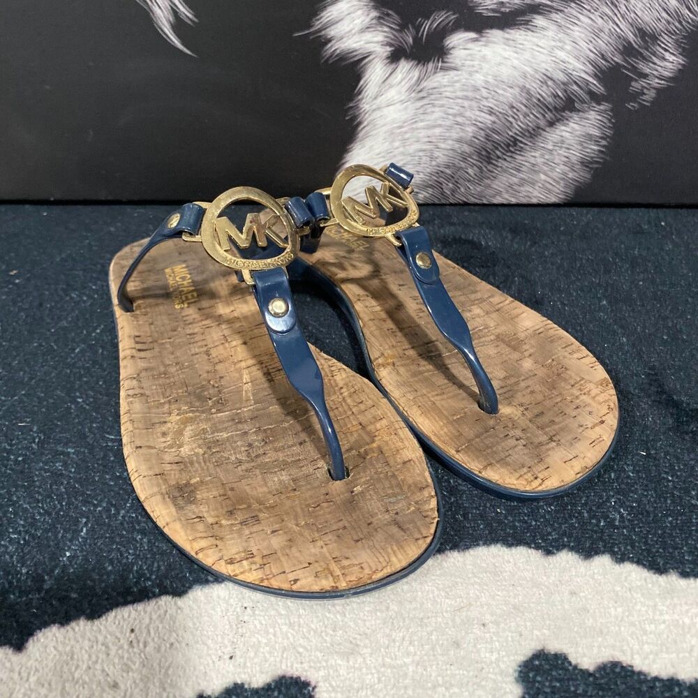 Michael Kors Flip Flop Thong Sandal Womens 8M Blue PVC Casual Summer Slip-On